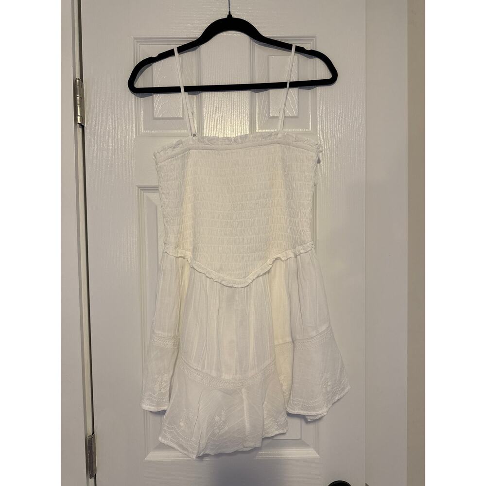 American Eagle NWT White Smocked Mini Dress Size Medium Embroidered Sundress